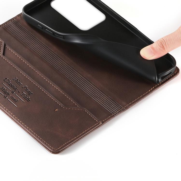 For Realme C85 Pro 4G Dierfeng Metal Snap Magnetic RFID Vegan Leather Phone Case