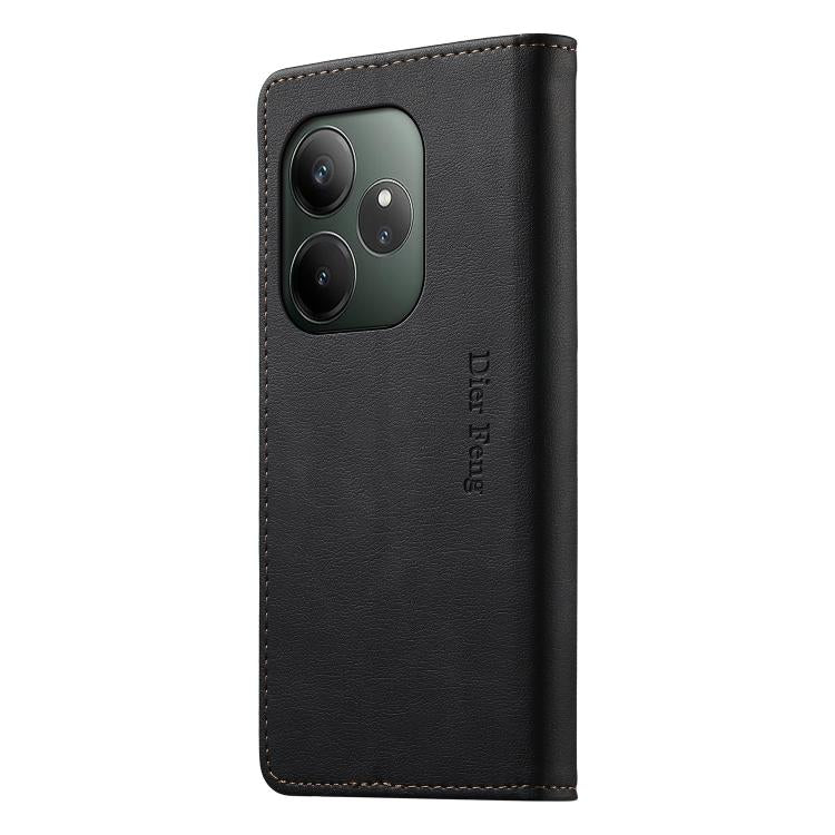 For Realme GT 6 Dierfeng Metal Snap Magnetic RFID Vegan Leather Phone Case