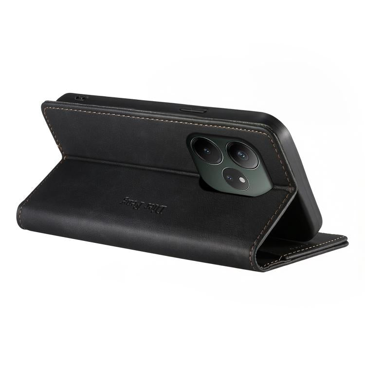For Realme GT 6 Dierfeng Metal Snap Magnetic RFID Vegan Leather Phone Case