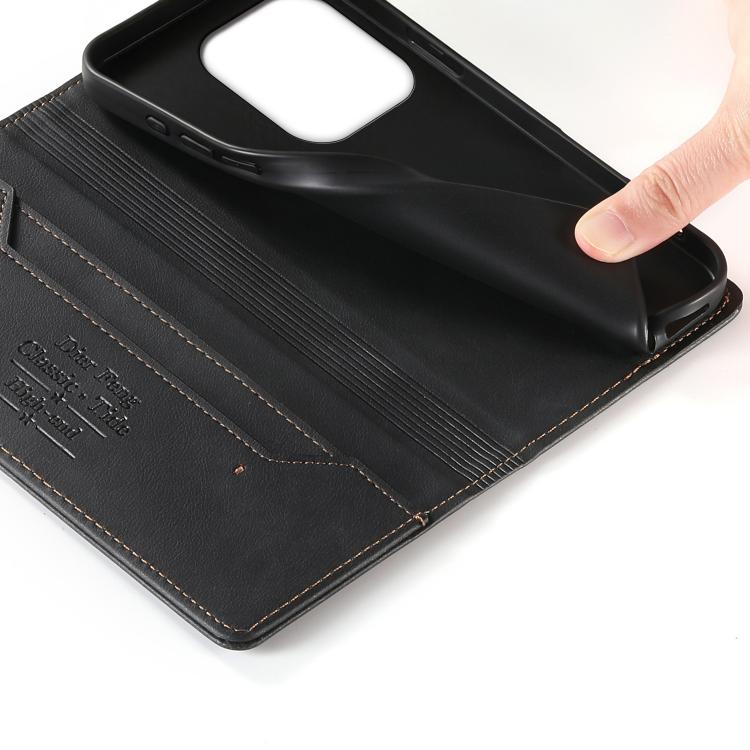 For Realme GT 6 Dierfeng Metal Snap Magnetic RFID Vegan Leather Phone Case
