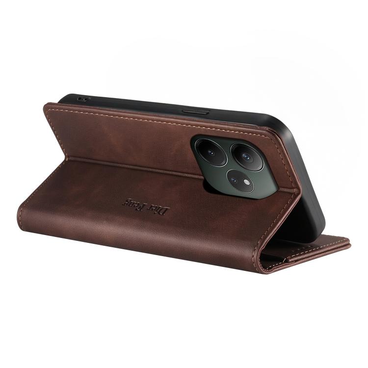 For Realme GT 6 Dierfeng Metal Snap Magnetic RFID Vegan Leather Phone Case
