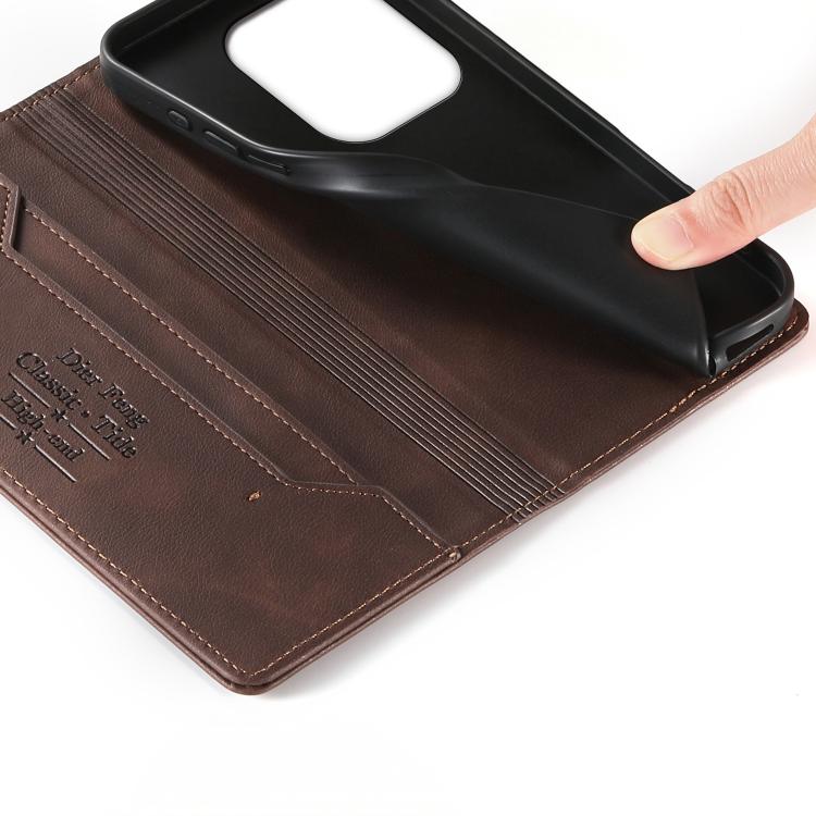 For Realme GT 6 Dierfeng Metal Snap Magnetic RFID Vegan Leather Phone Case