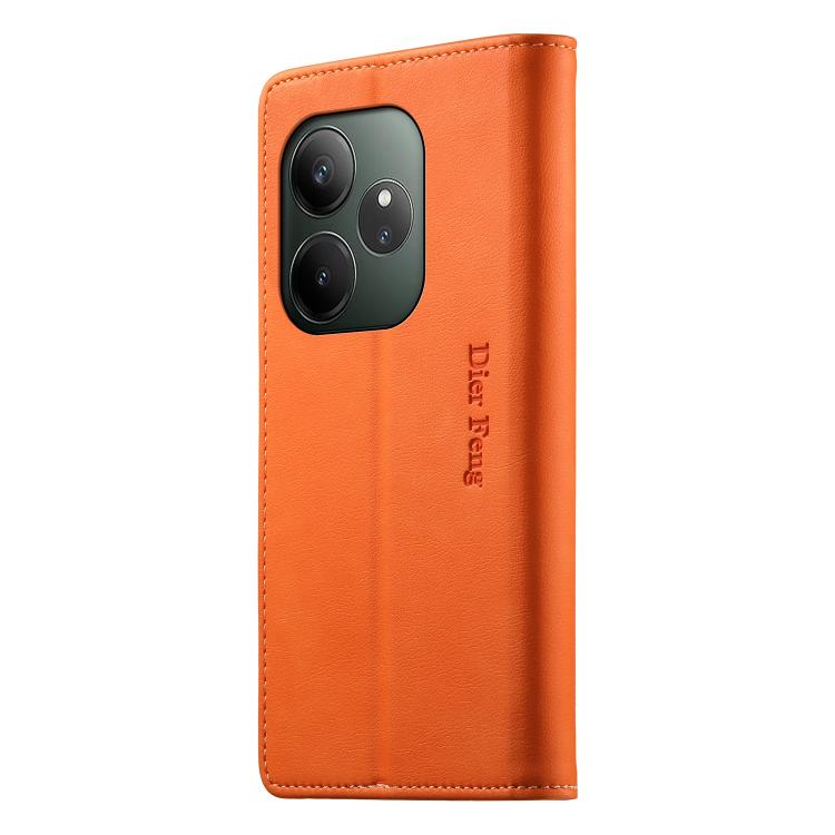 For Realme GT 6 Dierfeng Metal Snap Magnetic RFID Vegan Leather Phone Case