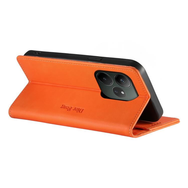 For Realme GT 6 Dierfeng Metal Snap Magnetic RFID Vegan Leather Phone Case