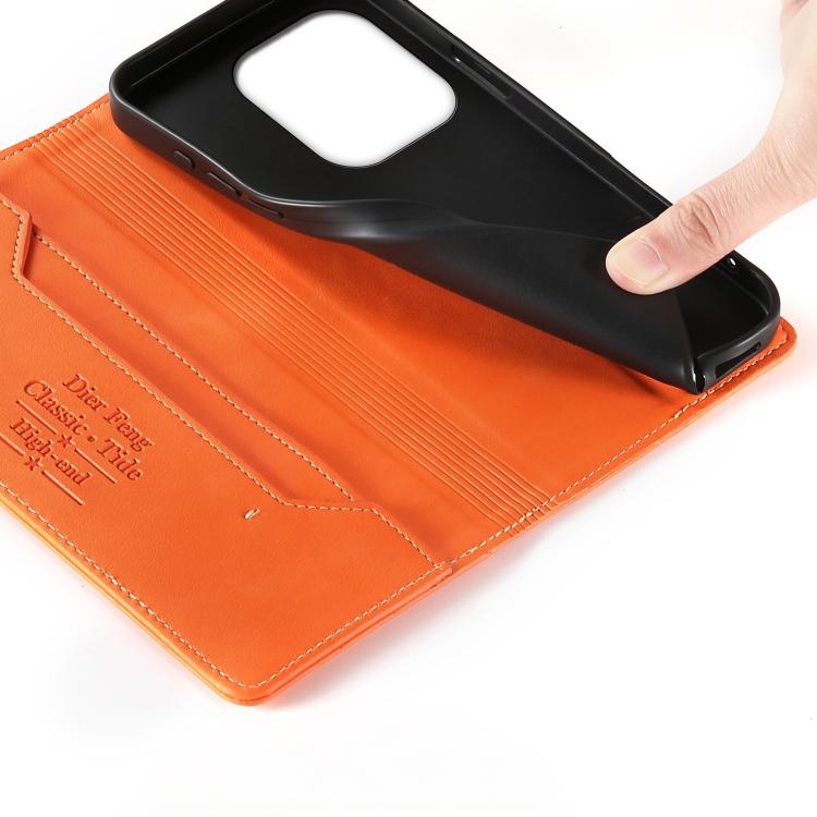For Realme GT 6 Dierfeng Metal Snap Magnetic RFID Vegan Leather Phone Case