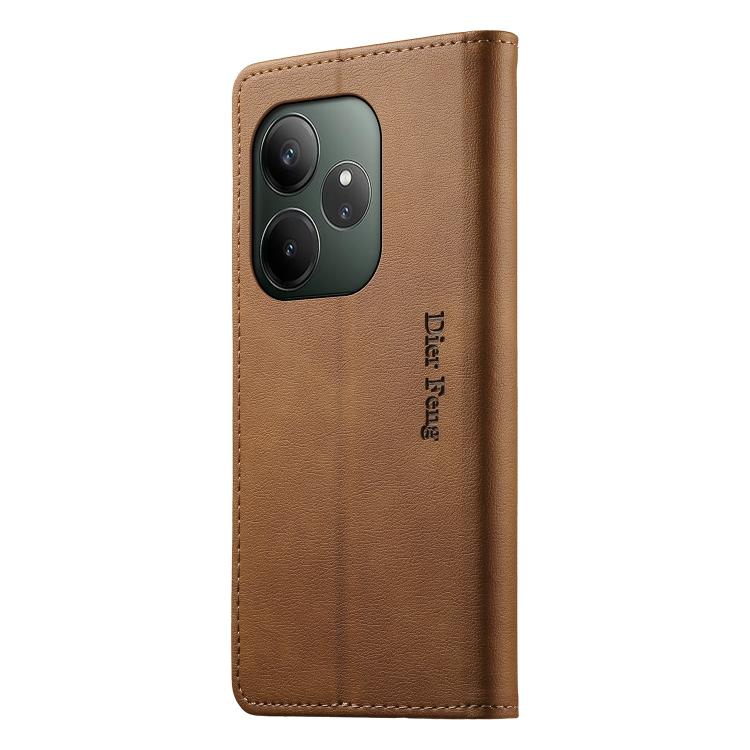 For Realme GT 6 Dierfeng Metal Snap Magnetic RFID Vegan Leather Phone Case