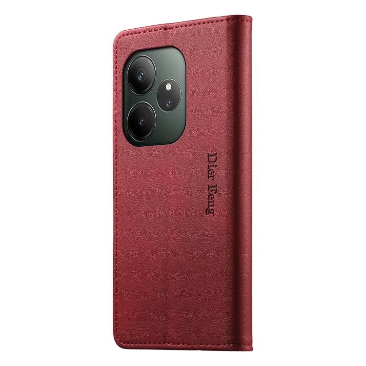 For Realme GT 6 Dierfeng Metal Snap Magnetic RFID Vegan Leather Phone Case