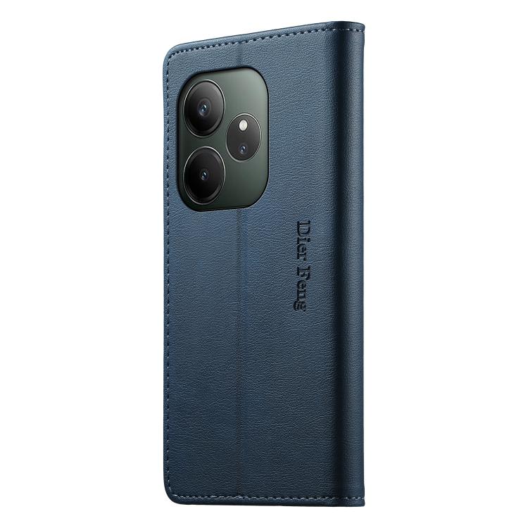 For Realme GT 6 Dierfeng Metal Snap Magnetic RFID Vegan Leather Phone Case