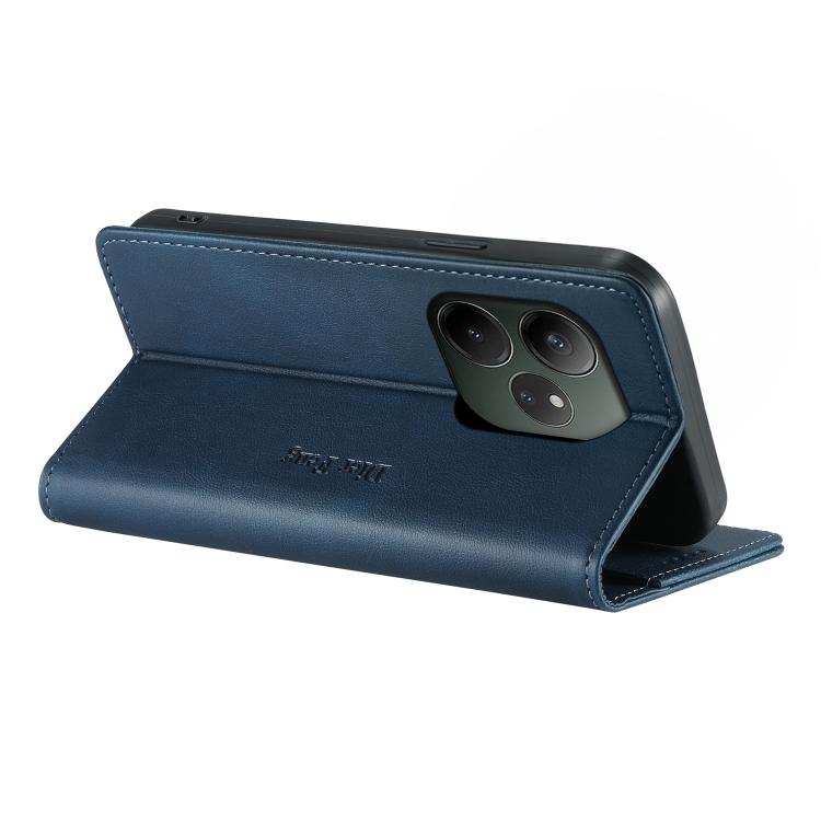 For Realme GT 6 Dierfeng Metal Snap Magnetic RFID Vegan Leather Phone Case