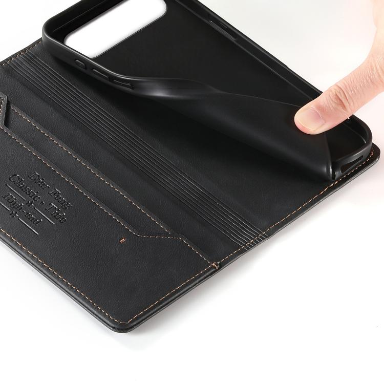 For Realme 16 5G Dierfeng Metal Snap Magnetic RFID Vegan Leather Phone Case
