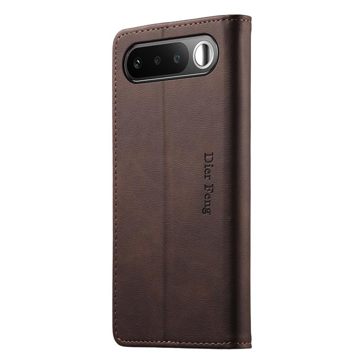 For Realme 16 5G Dierfeng Metal Snap Magnetic RFID Vegan Leather Phone Case