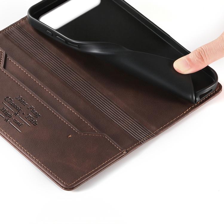 For Realme 16 5G Dierfeng Metal Snap Magnetic RFID Vegan Leather Phone Case