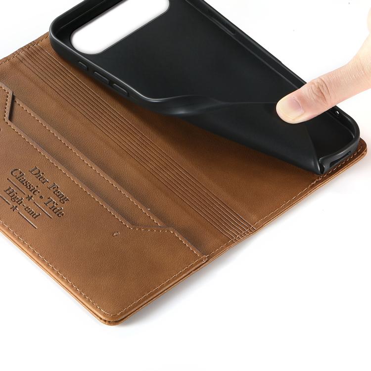 For Realme 16 5G Dierfeng Metal Snap Magnetic RFID Vegan Leather Phone Case