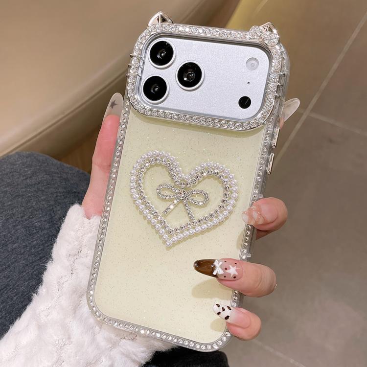 For iPhone 17 Pro Max Electroplated Cat Ear Dual Side Rhinestones Glitter IMD Phone Case