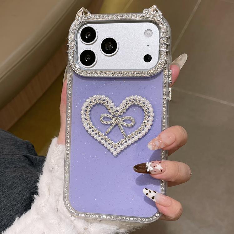 For iPhone 17 Pro Max Electroplated Cat Ear Dual Side Rhinestones Glitter IMD Phone Case