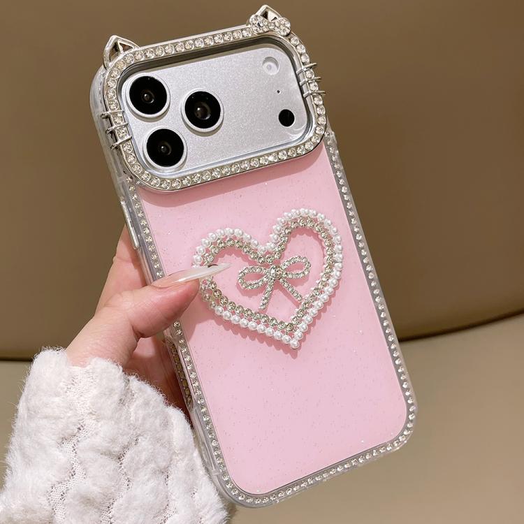 For iPhone 17 Pro Electroplated Cat Ear Dual Side Rhinestones Glitter IMD Phone Case