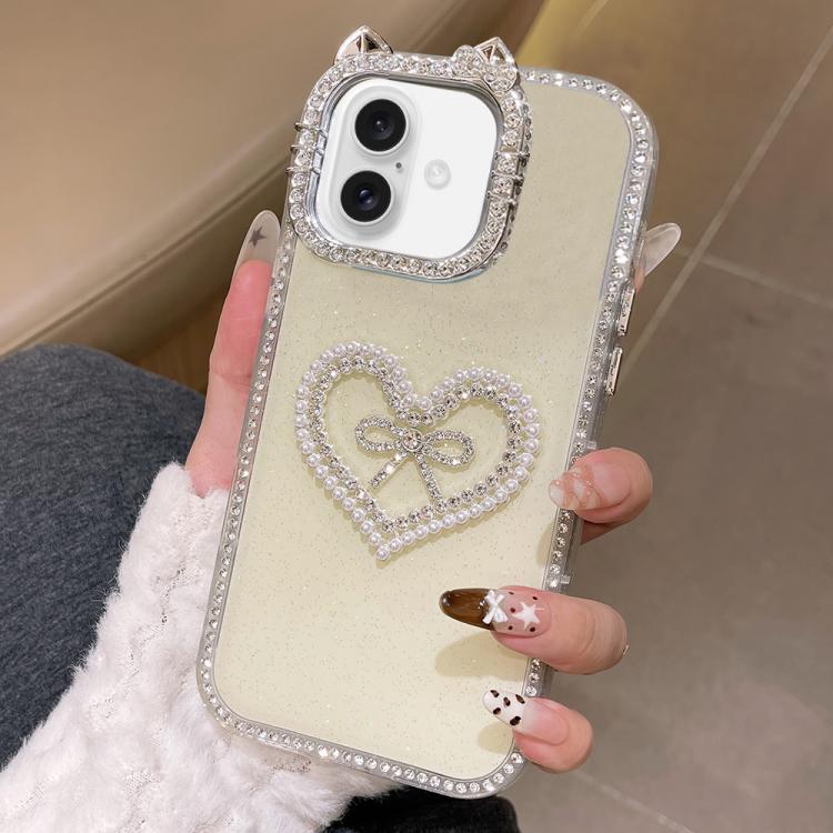 For iPhone 17 Electroplated Cat Ear Dual Side Rhinestones Glitter IMD Phone Case