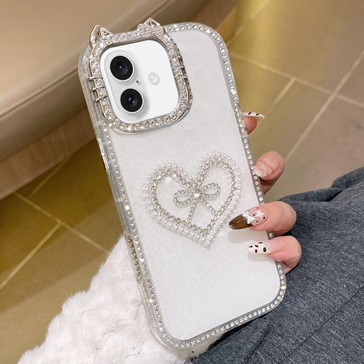 For iPhone 17 Electroplated Cat Ear Dual Side Rhinestones Glitter IMD Phone Case