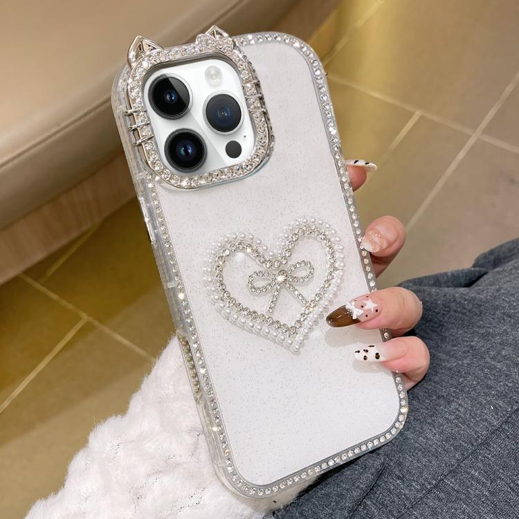 For iPhone 13 Pro Electroplated Cat Ear Dual Side Rhinestones Glitter IMD Phone Case