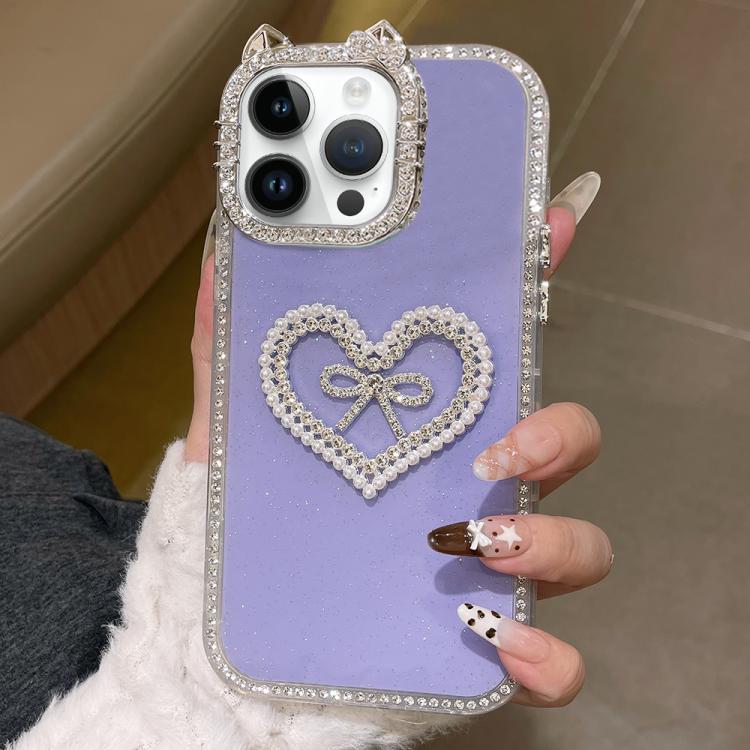 For iPhone 13 Pro Electroplated Cat Ear Dual Side Rhinestones Glitter IMD Phone Case