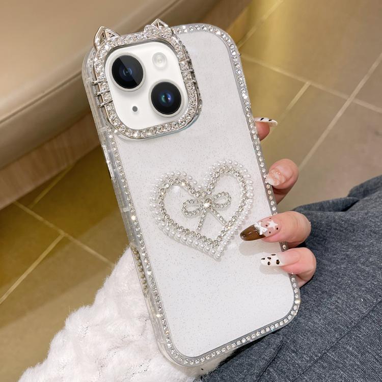 For iPhone 13 Electroplated Cat Ear Dual Side Rhinestones Glitter IMD Phone Case