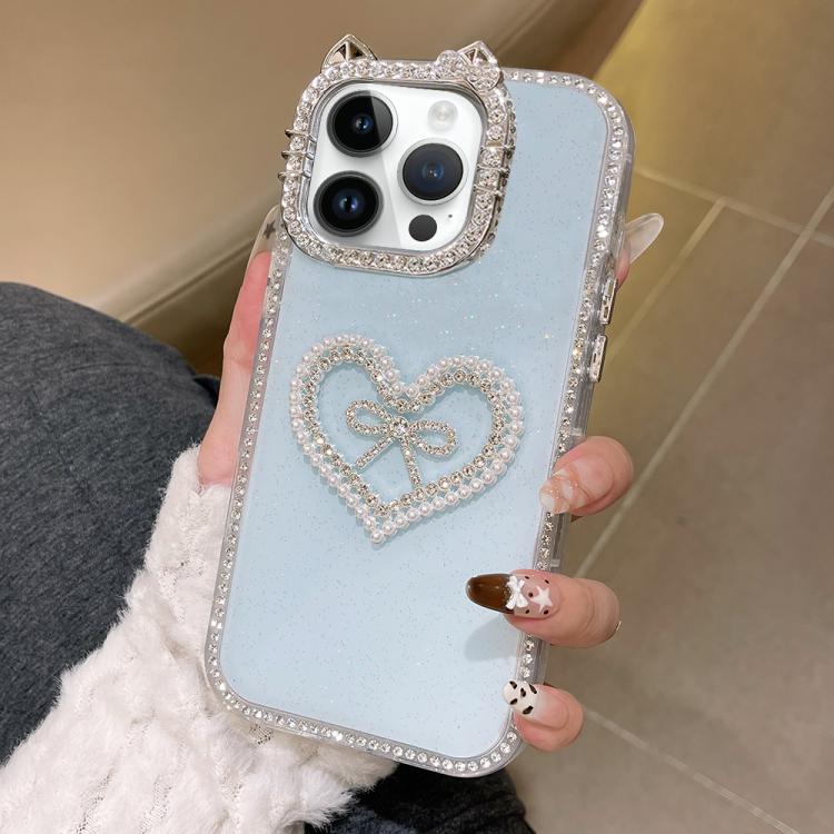 For iPhone 12 Pro Electroplated Cat Ear Dual Side Rhinestones Glitter IMD Phone Case