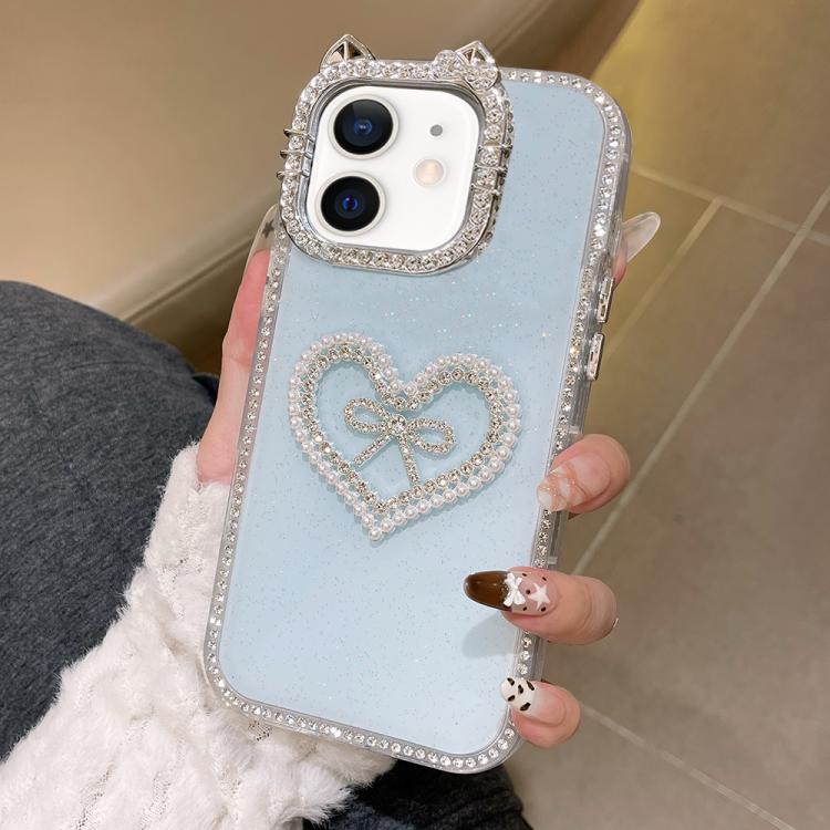 For iPhone 12 Electroplated Cat Ear Dual Side Rhinestones Glitter IMD Phone Case