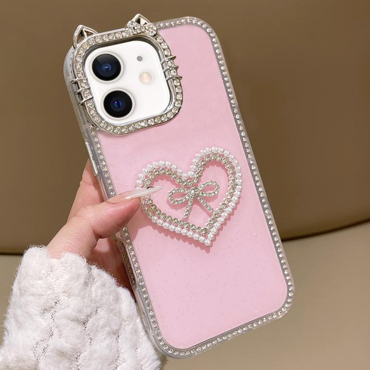 For iPhone 12 Electroplated Cat Ear Dual Side Rhinestones Glitter IMD Phone Case