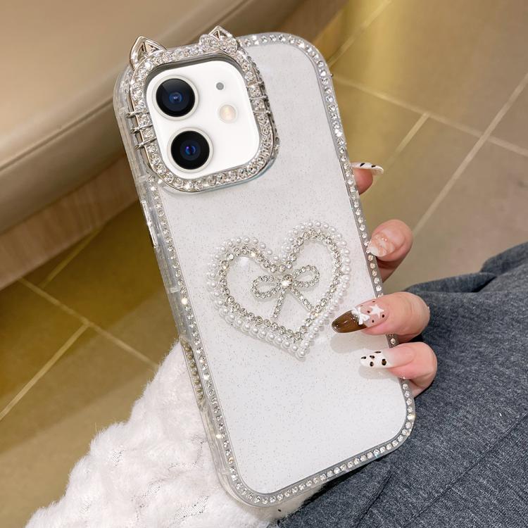 For iPhone 12 Electroplated Cat Ear Dual Side Rhinestones Glitter IMD Phone Case