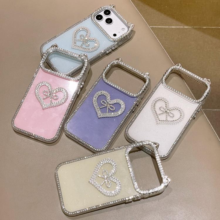 For iPhone 16 Pro Electroplated Cat Ear Dual Side Rhinestones Glitter IMD Phone Case
