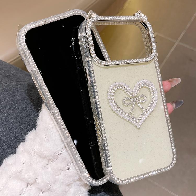 For iPhone 16 Pro Electroplated Cat Ear Dual Side Rhinestones Glitter IMD Phone Case