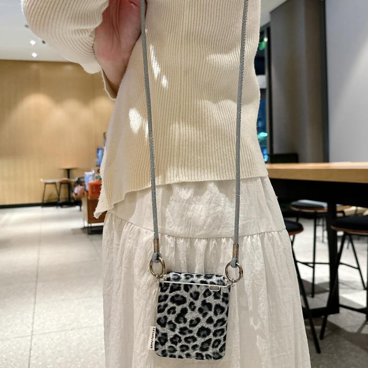 For Honor Magic V Flip Silver Leopard Print Side Clasp Phone Case with DIY Wrist Crossbody Strap
