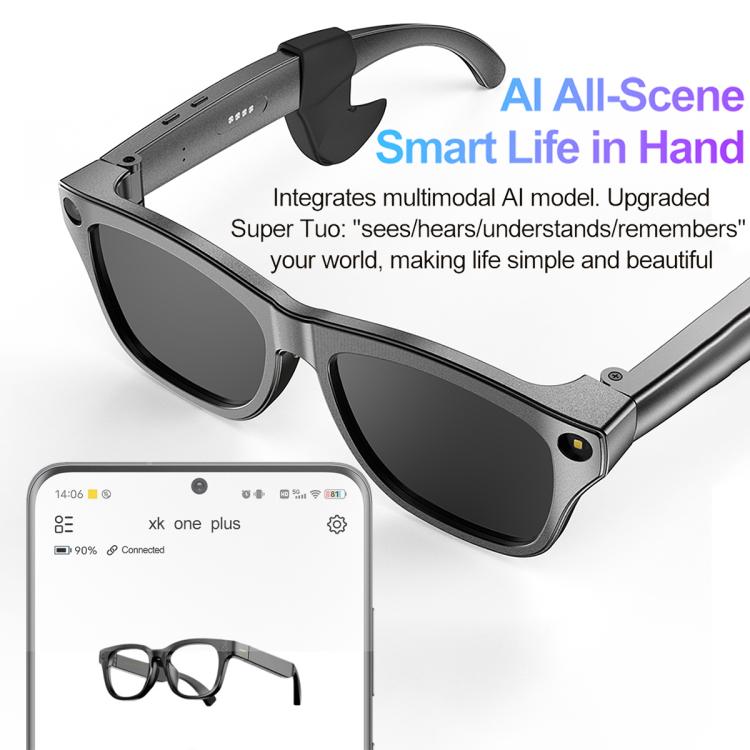 XK One Pro 1080P AI Shooting Smart Glasses - Black Frame Sunglasses+Blue Light Blocking+Purple Lens