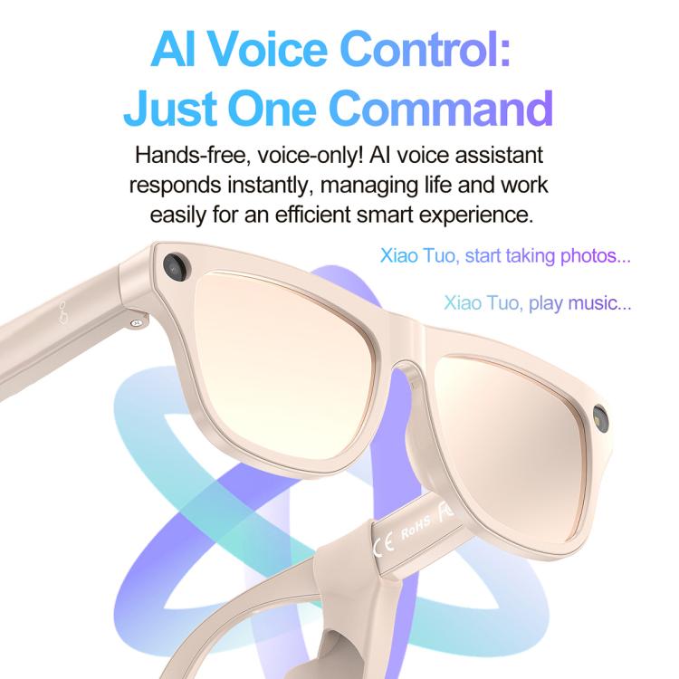 XK One Pro 1080P AI Shooting Smart Glasses - Black Frame Sunglasses+Blue Light Blocking+Purple Lens