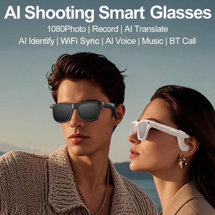XK One Pro 1080P AI Shooting Smart Glasses - Black Frame Sunglasses+Blue Light Blocking+Purple Lens