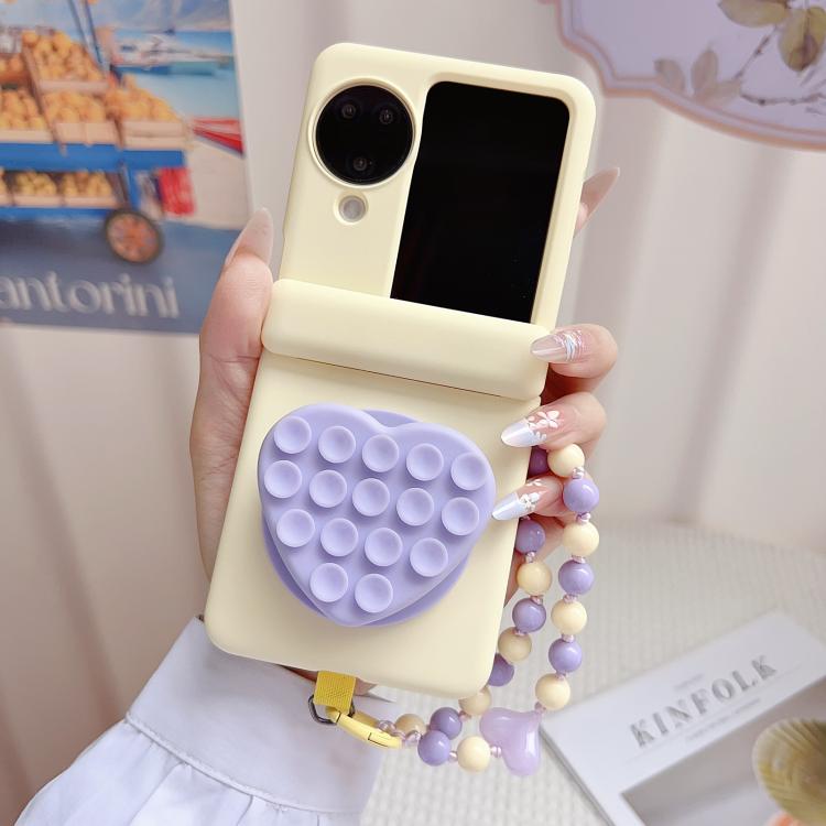 For OPPO Find N3 Flip Macaron Heart Shaped Bubble Holder Central Axis Double Magnetic Phone Case with Bracelet