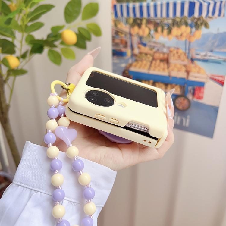 For OPPO Find N3 Flip Macaron Heart Shaped Bubble Holder Central Axis Double Magnetic Phone Case with Bracelet