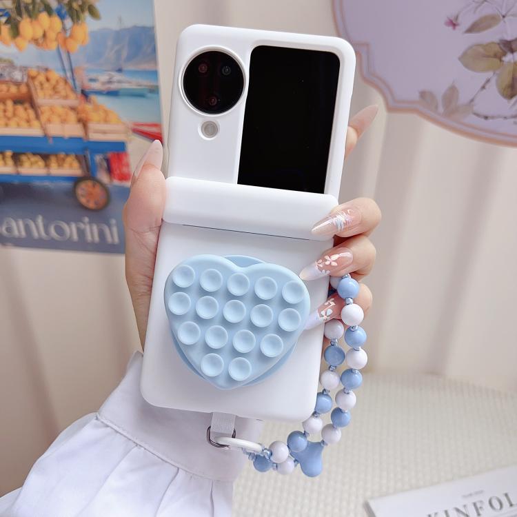 For OPPO Find N3 Flip Macaron Heart Shaped Bubble Holder Central Axis Double Magnetic Phone Case with Bracelet