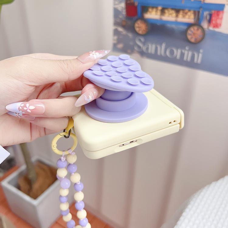 For OPPO Find N3 Flip Macaron Heart Shaped Bubble Holder Central Axis Double Magnetic Phone Case with Bracelet