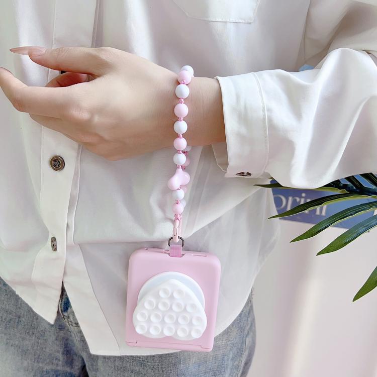 For OPPO Find N3 Flip Macaron Heart Shaped Bubble Holder Central Axis Double Magnetic Phone Case with Bracelet