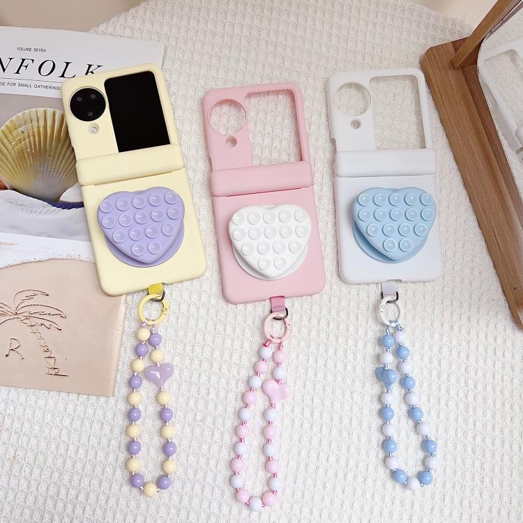 For OPPO Find N3 Flip Macaron Heart Shaped Bubble Holder Central Axis Double Magnetic Phone Case with Bracelet