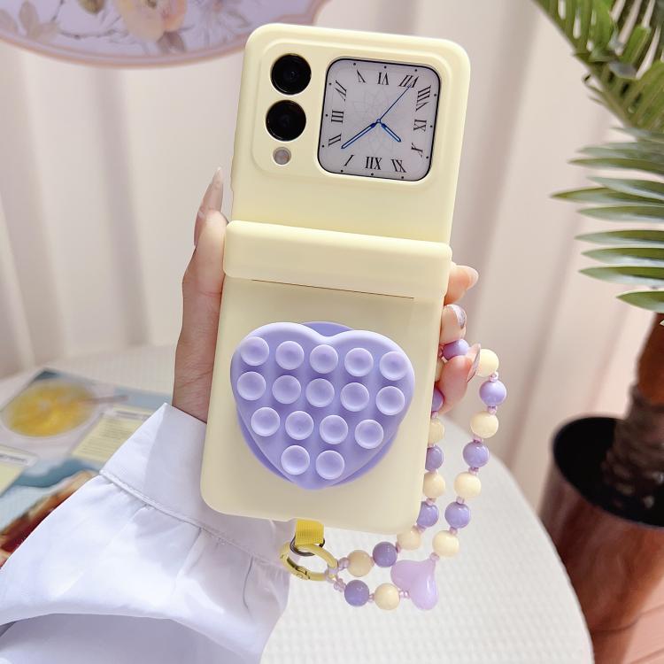 For Huawei nova Flip S Macaron Heart Shaped Bubble Holder Central Axis Double Magnetic Phone Case with Bracelet