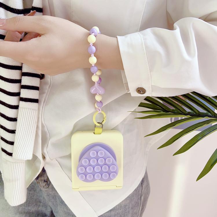 For Huawei nova Flip S Macaron Heart Shaped Bubble Holder Central Axis Double Magnetic Phone Case with Bracelet