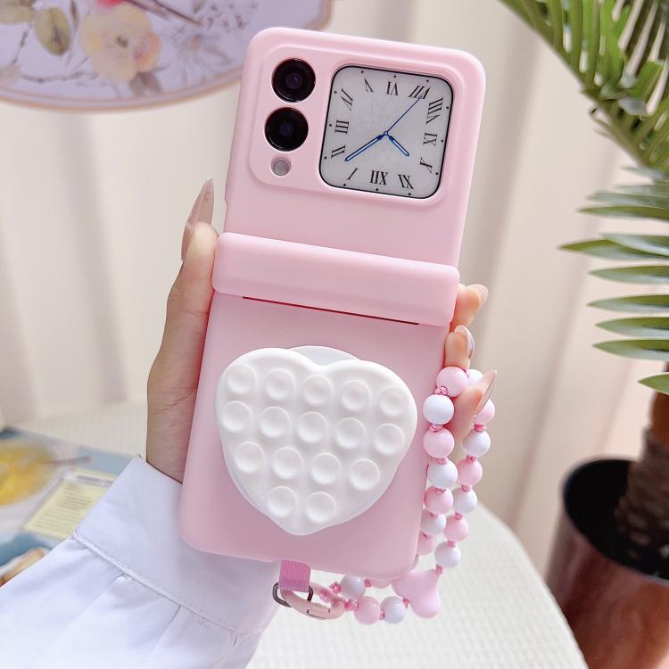 For Huawei nova Flip S Macaron Heart Shaped Bubble Holder Central Axis Double Magnetic Phone Case with Bracelet