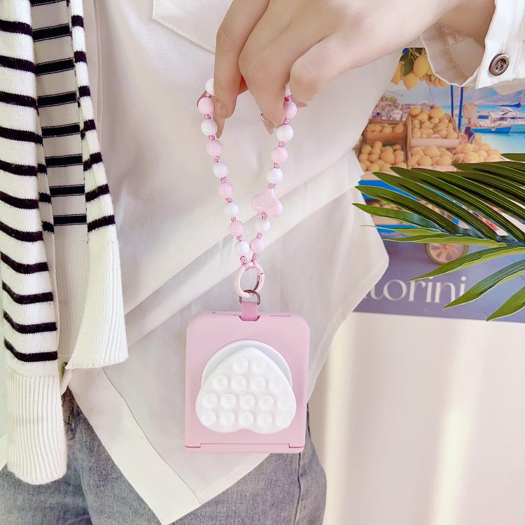 For Huawei nova Flip S Macaron Heart Shaped Bubble Holder Central Axis Double Magnetic Phone Case with Bracelet