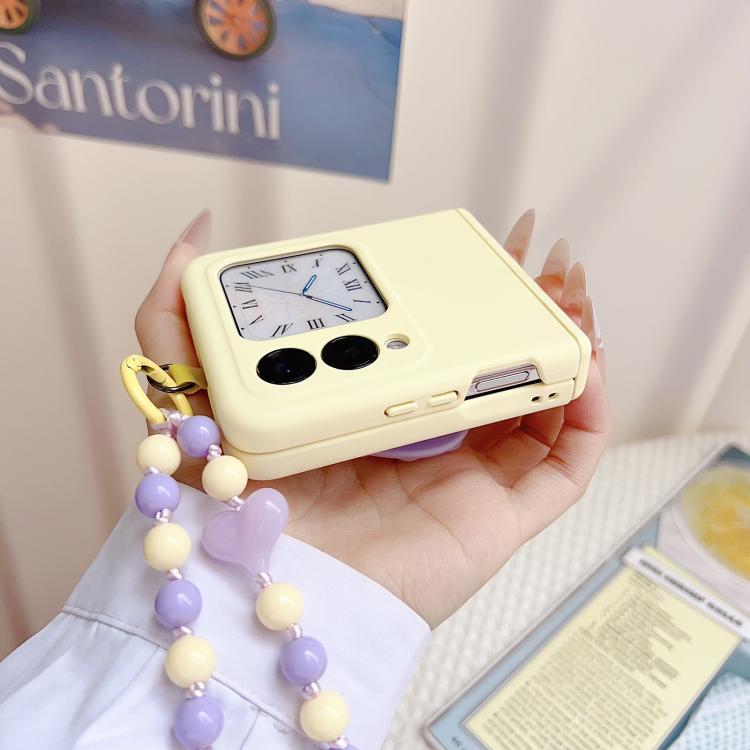 For Huawei nova Flip S Macaron Heart Shaped Bubble Holder Central Axis Double Magnetic Phone Case with Bracelet