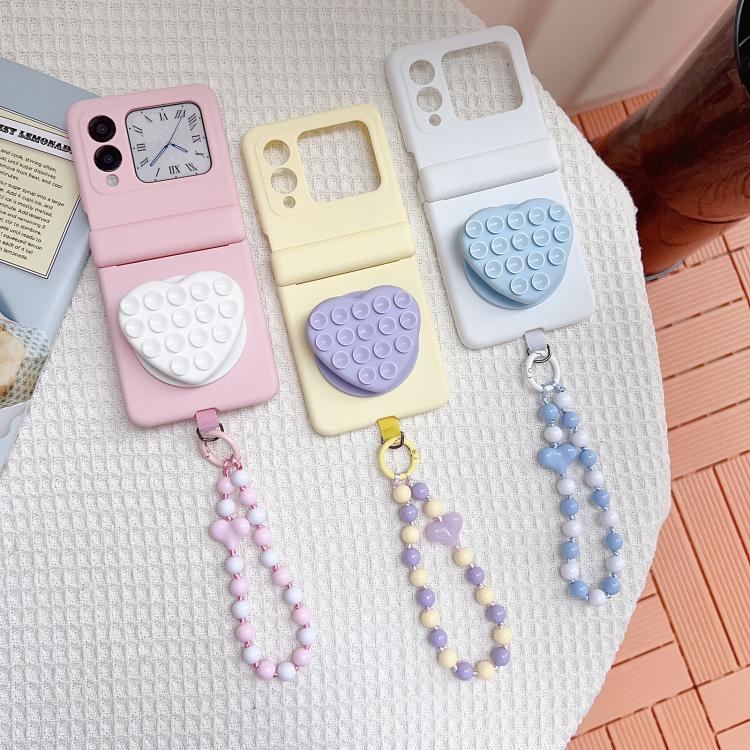 For Huawei nova Flip S Macaron Heart Shaped Bubble Holder Central Axis Double Magnetic Phone Case with Bracelet