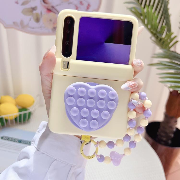 For Huawei Pura X Macaron Heart Shaped Bubble Holder Central Axis Double Magnetic Phone Case with Bracelet