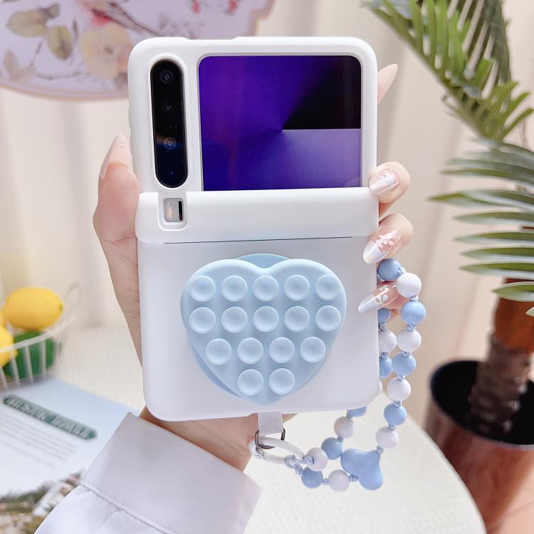 For Huawei Pura X Macaron Heart Shaped Bubble Holder Central Axis Double Magnetic Phone Case with Bracelet