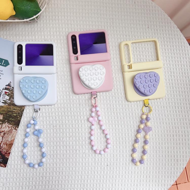 For Huawei Pura X Macaron Heart Shaped Bubble Holder Central Axis Double Magnetic Phone Case with Bracelet